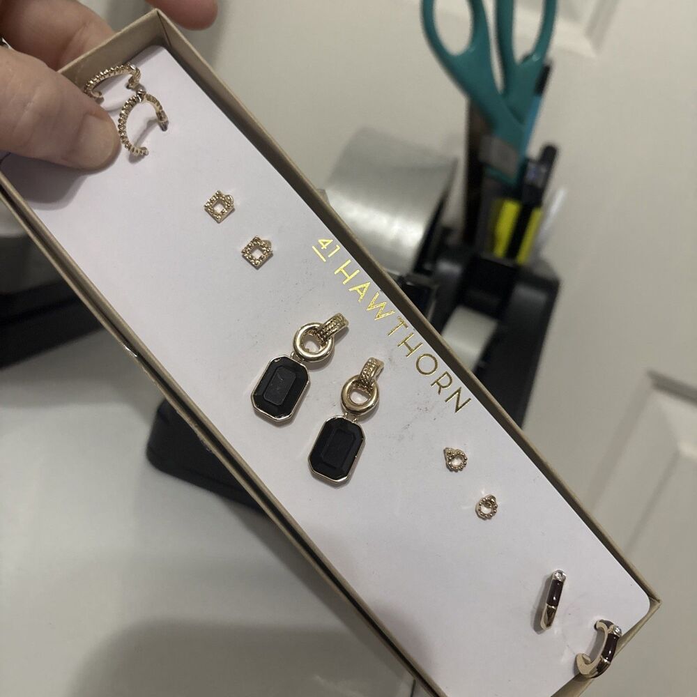41 Hawthorn Gold Tone Stud Hoop Earrings Set Of 5 Gift Box